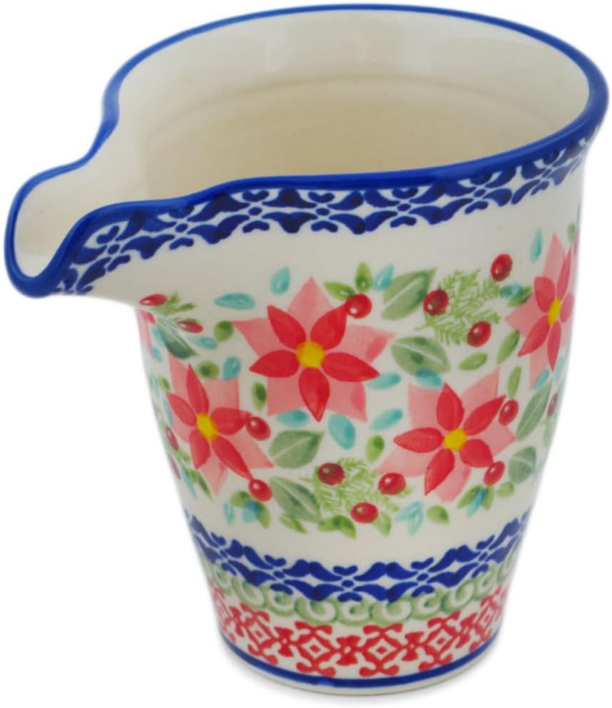 Polmedia Polish Pottery Creamer UNIKAT - Precious Pentas Pattern Handmade in Boleslawiec Poland + Certificate of Authenticity