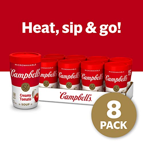 Campbell's Sipping Soup, Creamy Tomato Soup, 11.1 Oz Microwavable Cup (Case of 8)
