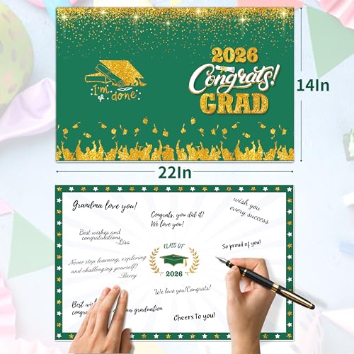 Image of Graduation Decorations Green and Gold 2026 - Guest Book Alternative, Graduation Cards Box with 36PCS Advice Cards, Signature Board Congrats Grad Decoration Graduation Supplies 2026