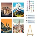 4 Stück Deutschland Architektur Malen Nach Zahlen Erwachsene mit Rahmen,Paint by Numbers Adults,Diy...