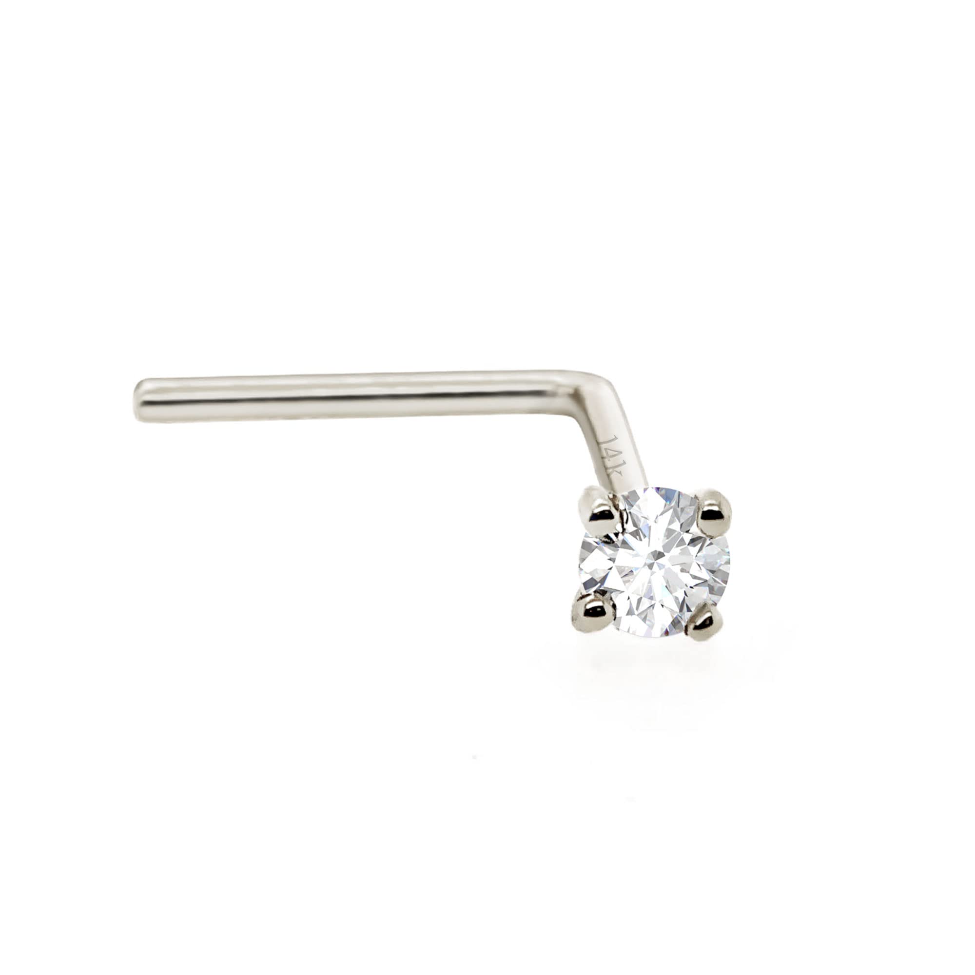 Jewelry Avalanche14Kt Gold Real Diamond Nose Stud 22G L-Shape Nose Ring Stud - Nose Piercing Jewelry - April Birthstone