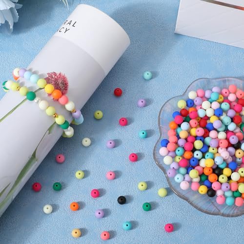 SOFPLATE 1 Box 500Pcs 8mm Matte Beads Round Acrylic Beads Opaque Frosted Colorful Ball Bubblegum Rubberized Imitated Silicone Smooth Loose Spacer Bead for Jewelry Making Bracelet Necklace DIY Crafts - Image 4