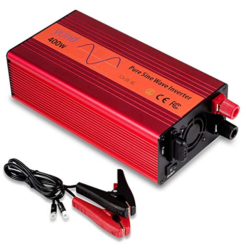 YCIND 400W Pure Sine Wave Inverter Car Inverter 12VDC to 110VAC 2 US Outlets Car Adapter Inverter Charger