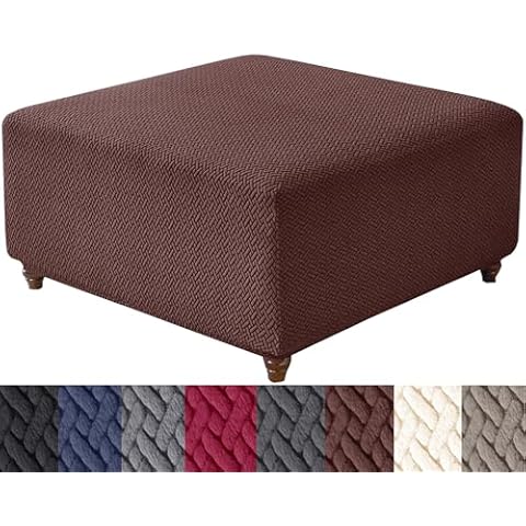 HFCNMY Ottoman Cover Square,Stretch Knitted Jacquard Square Ottoman Cover Thick Ottoman Slipcover Square Washable Storage Ottoman Cover Foot Stool Cover with Elastic Bottom Coffee Medium Cover