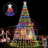 23FT Outdoor Flag Pole Christmas Tree Light Kit, 630 LED FlagPole Christmas Tree Lights with Star Topper 8 Modes, Flag Pole Waterfall Christmas Lights with Ring for Flagpole Xmas Decorations Yard