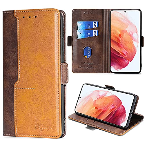 For Galaxy S21 ケース 手帳型ケース AnnhanT SC-51B SCG09 スマホケース 手帳型カバー 横置き機能 ストラップホール付き カードポケット付き 高級PU合皮財布型 サイドマグネット スタンド機能 落下防止 耐衝撃 全面保護 ギャラクシーS21 ケース 手帳型 対応 (レトロブラウン)