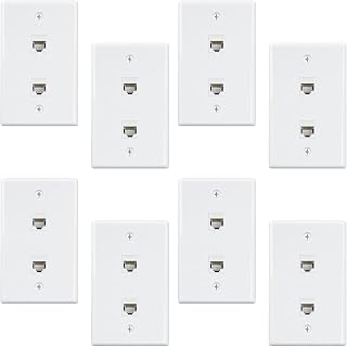 Iyalezirk - Juego de 8 placas de pared Ethernet (2 puertos, toma de pared, Cat6 a RJ45, acoplador, toma de pared, color blanco