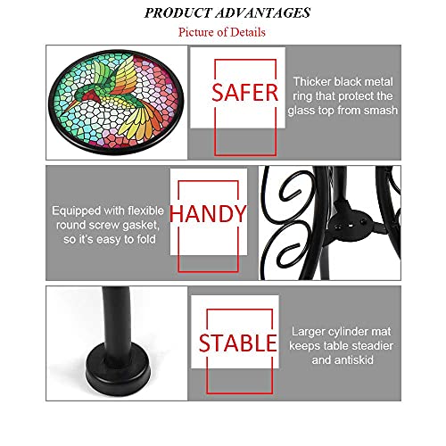 Liffy Mosaic Outdoor Side Table - Hummingbird Garden End Table - Small Patio Round Table - Glass Patio Side Tables For Outdoor, Yard Or Lawn #TOP1