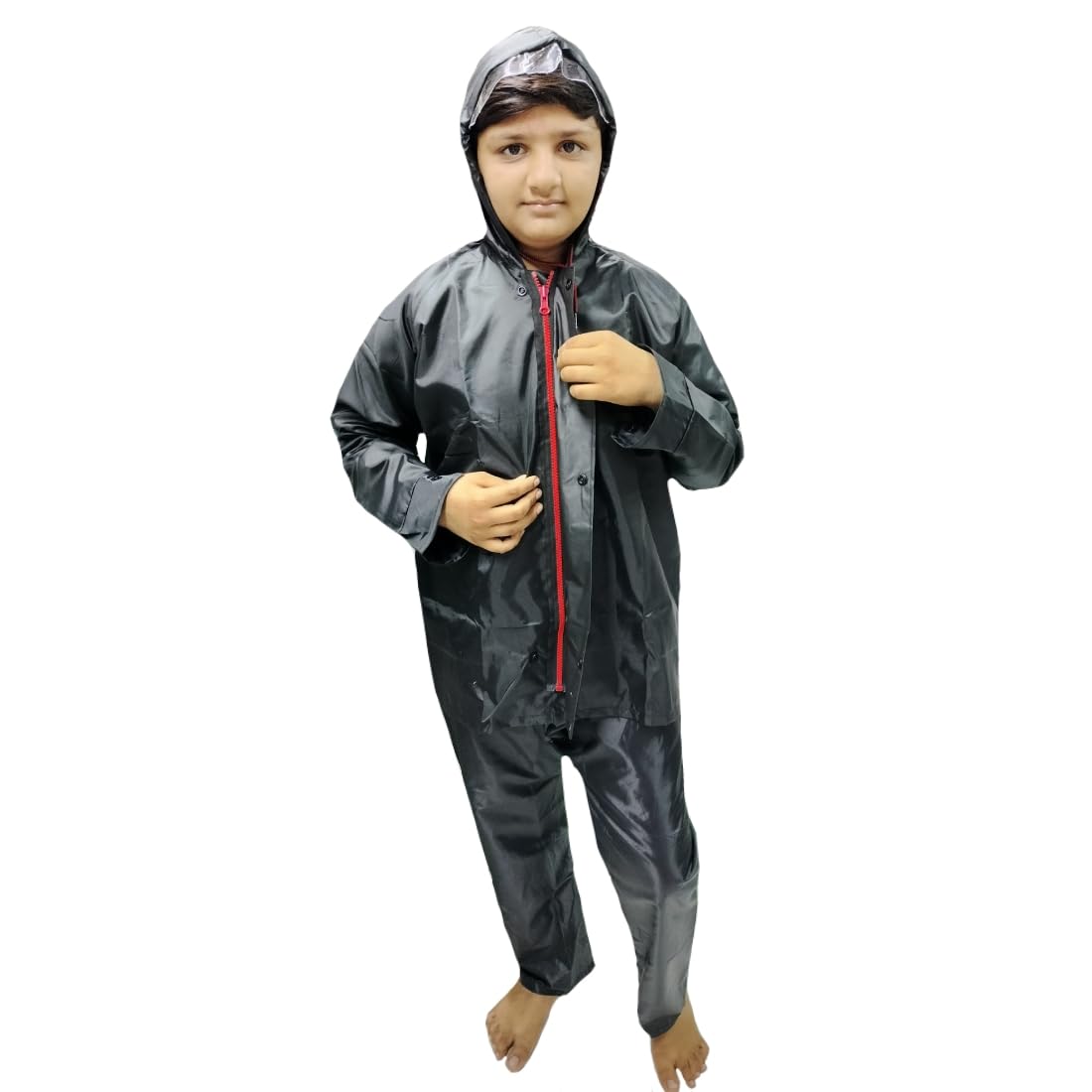 D8211K Rain Coat for Chindren's, Waterproof Raincoat for Kids with Pant Set, Rain Coat for Children with Bag (Black, 6 Years - 7 Years) - Image 9 thumbnail