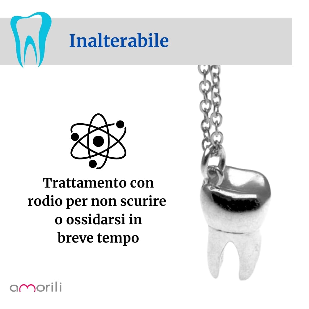 Collana con Pendente Molare Dente in Argento 925 – Gioiello Unisex, Idea Regalo Dentista, Odontotecnico, Amico a Tema Denti - cln0208