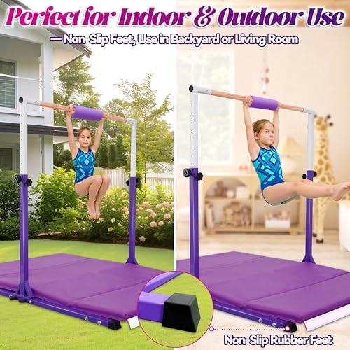 Image of Seliyoo Foldable Gymnastics Bar for Kids Teens Ages 3-18, 5FT /6FT Kip Training Bar -Sturdy Base for Home Training,Adjustable Height 35 inch to 59 inch for, 400 LBS Capacity,Anti-Slip Base & Easy Assembly