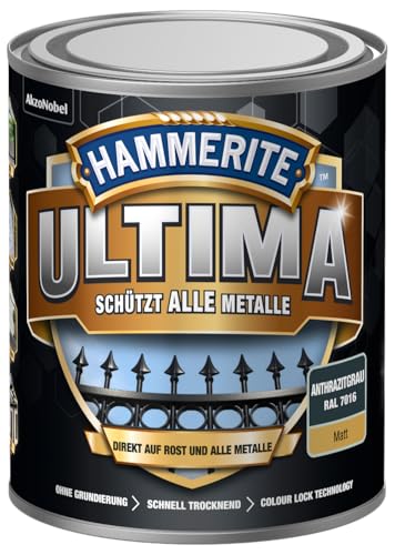 Hammerite Ultima Matt, Metallschutzlack, Hochwertiger Schutzlack für alle Metalle im Außenbereich, Anthrazitgrau RAL7016, 750 ml