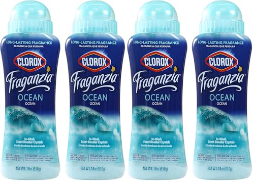 Image of Clorox Fraganzia Laundry Scent Booster Crystals in Ocean Scent - Scented In-Wash Freshener Beads for Fresh, Clean, Great Smelling Clothes and Linens, 18 Oz - 4 Pack