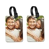 WIRESTER Set of 2 Personalized Custom Luggage Tags with Your Photo, PU Leather Name Tag Suitcase Tag Bag Tag Business ID Card Holder Travel ID Tag for Travel Suitcase Baggage Luggage