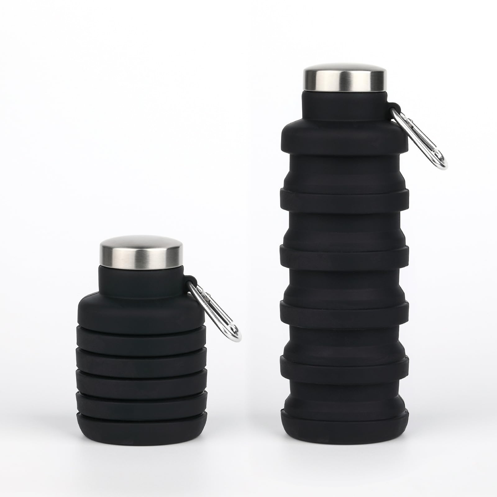 Photo 1 of Collapsible Water Bottles,16oz Capacity Portable Reusable Silicone Water Bottle,Leak-proof,with buckle,foldable storage,Lightweight Durable for Fitness,Cycling,Sports,Camping,Hiking (Deep Black)