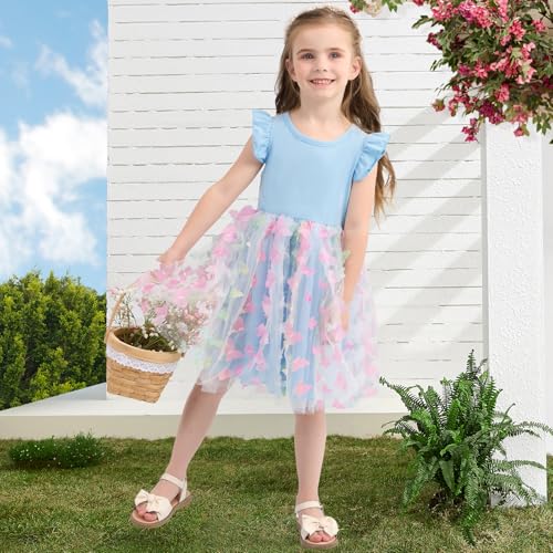 Toddler Baby Girl Dress Little Girls Summer Tulle Tutu Dresses Kids Flutter Sleeve Casual Party Clothes Outfit 2-7Y4