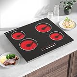 Nardea Placa Vitrocerámica 60 cm 4 Zonas, 6000W Integrable, Control Táctil Deslizante, Zonas de Cocción de Anillo Único, Sin Enchufe Conexión Directa