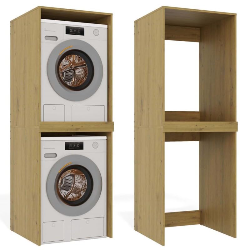 CDF Washing Machine Cabinet Storage for Washer and Dryer Artisan Oak Space Saving Stand Shelf Laundry Bathroom Kitchen Double Storage Cabinet for WC laminated board 16 mm H: 180 cm Easy Installation