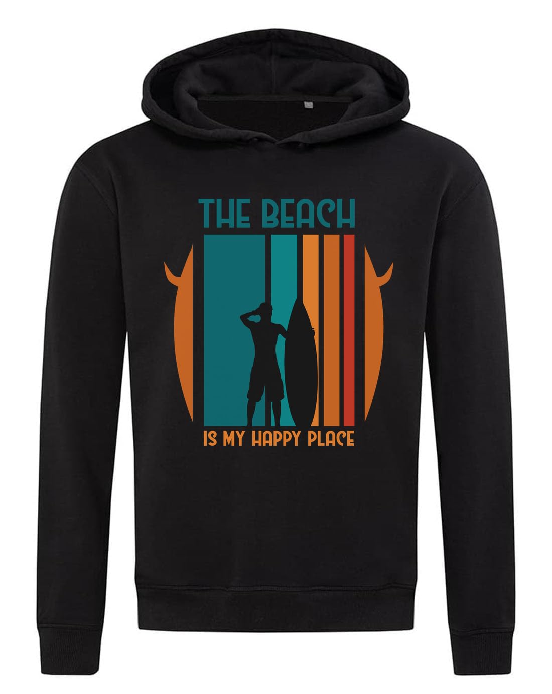 'The Beach Is My Happy Place' kolorowa linia sztuka bluza z kapturem bluza z kapturem mieszanka bawełny czarna