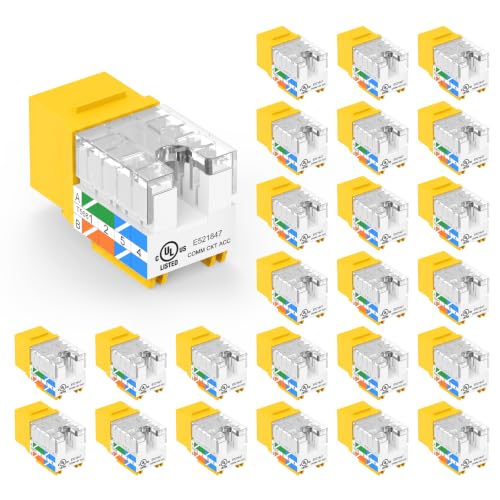 VCE UL Listed Cat6 Keystone Jacks 10Gbps 25-Pack, Yellow