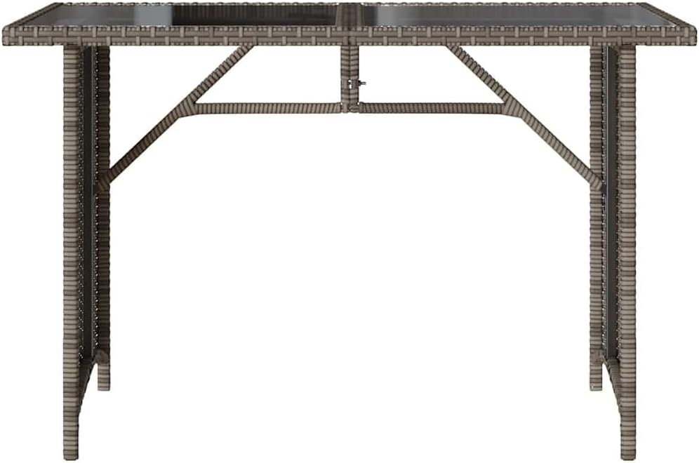 Rectangular Garden Coffee Table Grey PE Rattan with Tempered Glass Top and Powder-Coated Steel Frame for Outdoor Patio Furniture and Outdoor Side Table Use