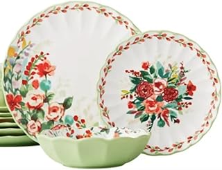 Pioneer Woman Painted Meadow 12-Piece Ceramic Dinnerware Set, Service fo...