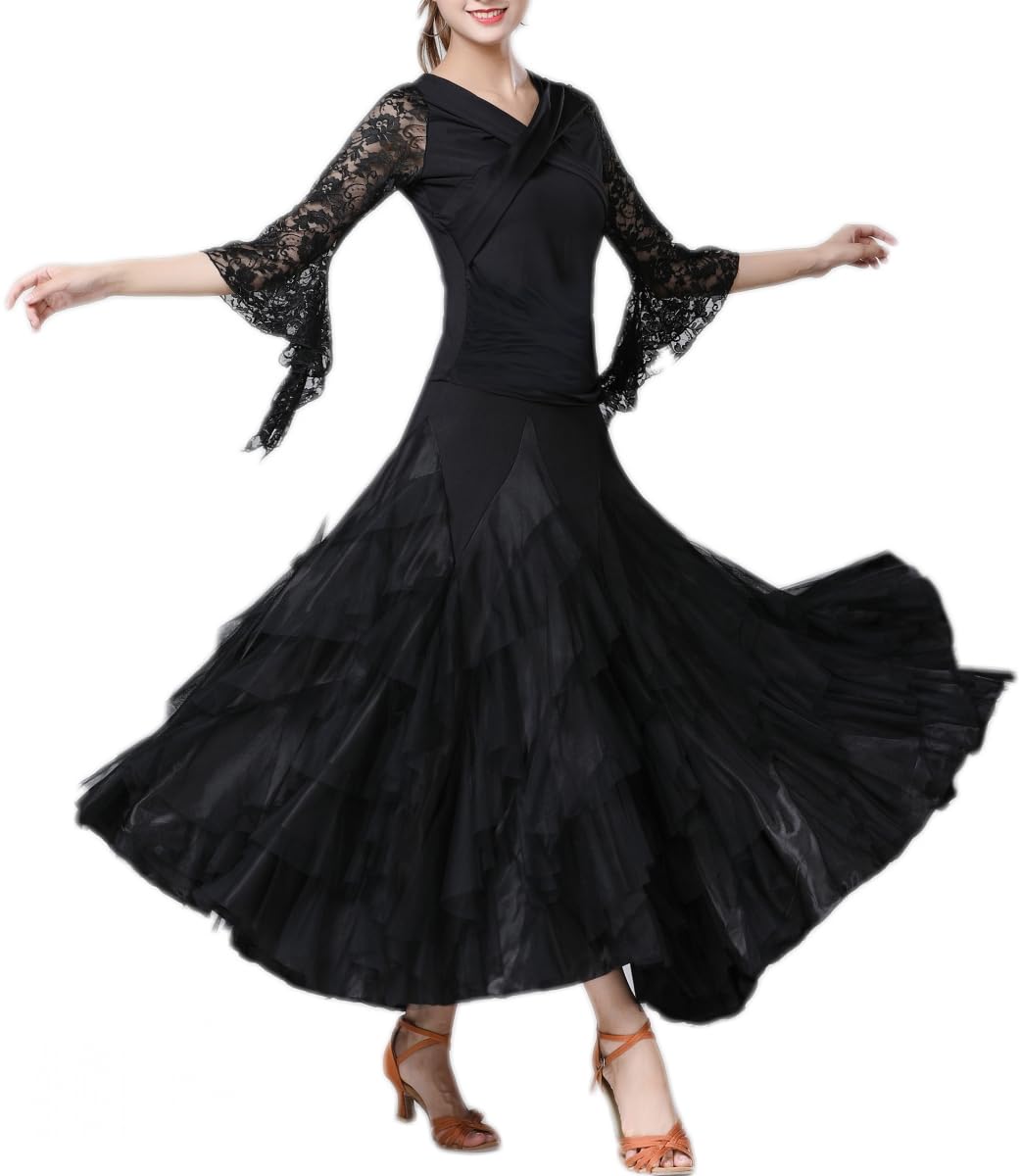 Elegante sala da ballo Latin Dance Party Long Swing Tiered Gonna da donna, taglia unica