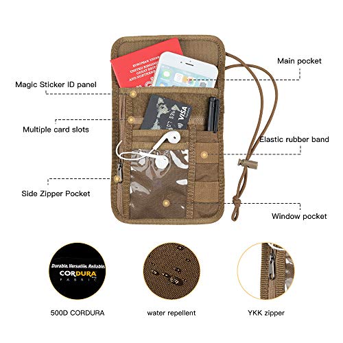 Image of EXCELLENT ELITE SPANKER Passport Holder Neck Pouch RFID Blocking Travel Neck Wallet ID Card Organizer Pouch with Neck Lanyard(Coyote Brown)