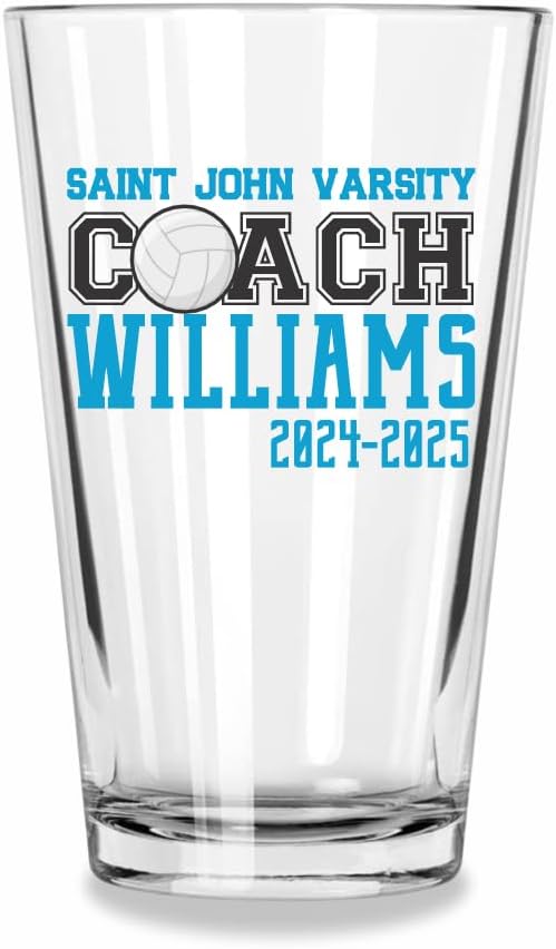 Blue Ridge Mountain Gifts - Personalized Volleyball Coach Gift - 16oz Pint Glass - Customize with Name, Team, Dates, and Choose Your Own Color - End of Season, Thank You, or Retirement Keepsake