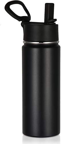 Volhoply Botella de agua aislada de 18 onzas para niños, botellas de agua de acero inoxidable con tapa con pajilla, botella de agua de metal