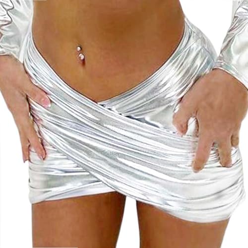 Zoestar Silver Metallic Mini Skirt Shiny Wrap Skirts Rave Festival