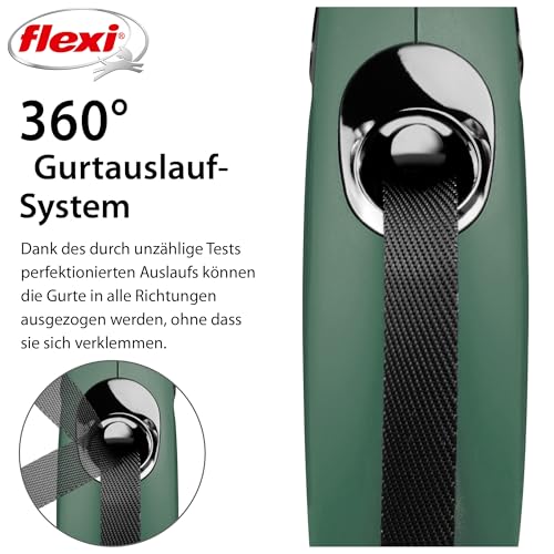 flexi® Classic S | 5m Gurt Roll-Leine für kleine Hunde bis 15 kg | Olivgrün | ausziehbare Hundeleine | Gewicht 200.1 gr | Maße 10 x 16.5 cm
