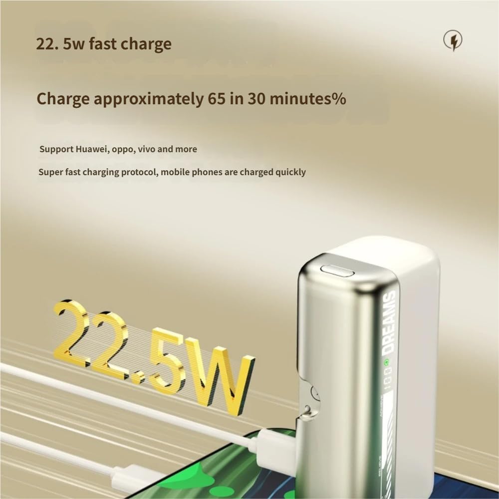 Power Bank portatile, 10000 mAh, ricarica rapida da 22,5 W, cavo USB-C integrato, design compatto mini