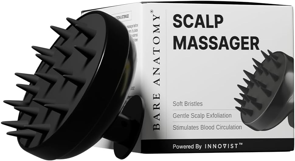 Bare Anatomy Hair Scalp Massager Brush for Men & Women | Soft Silicon Bristles for Scalp Exfoliation Treatment | Cleans Flake & Product Buildup | Stimulates Scalp Circulation | All Hair & Scalp Types