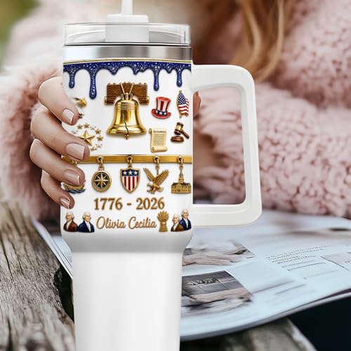 Image of Personalized 250th Anniversary Of America Tumbler - Custom Patriotic USA Flag 1776-2026 Gifts - US Eagle Freedom Cup 40oz A10 - American Independence Celebration Gifts For Men Women