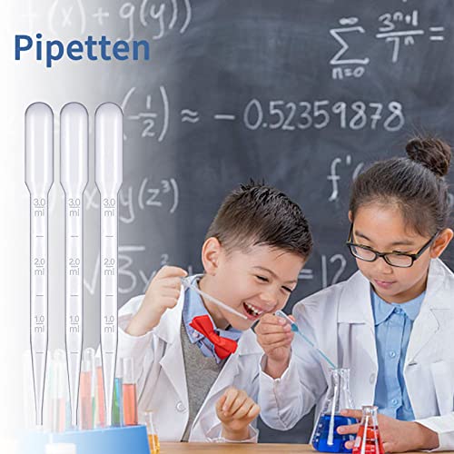 luckaide 100 Stück Pipetten, 3 ml Einwegpipetten, Pipetten Plastik, Pipette für Labor Versuch,ätherische Öle,Klassenzimmer Experiment