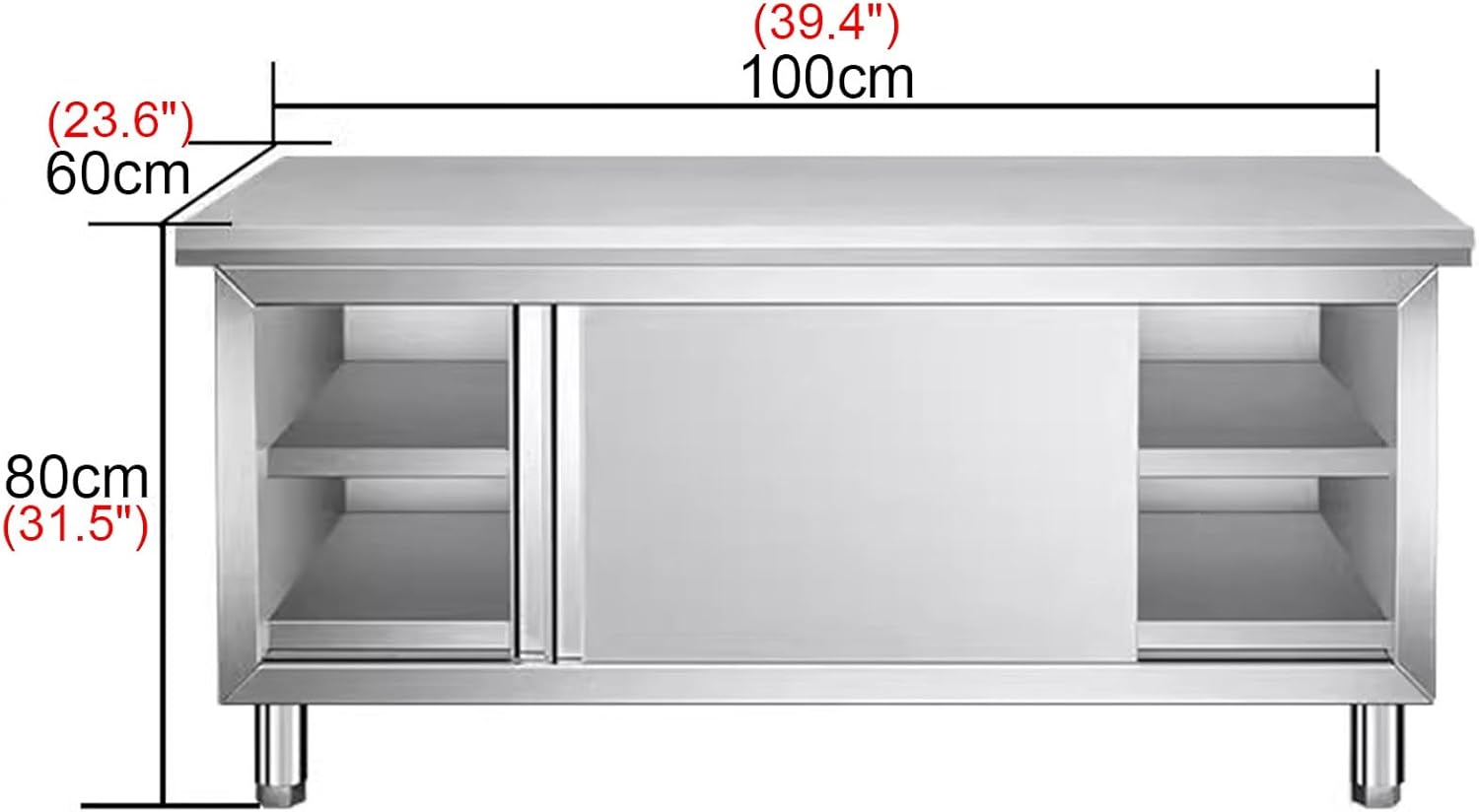 Thickened Stainless Steel Kitchen Prep Table - Sturdy Sliding Door Storage Cabinet, Large Space Chopping & Packing Table, Practical Multifunctional Worktop for Home & Restaurant Use
