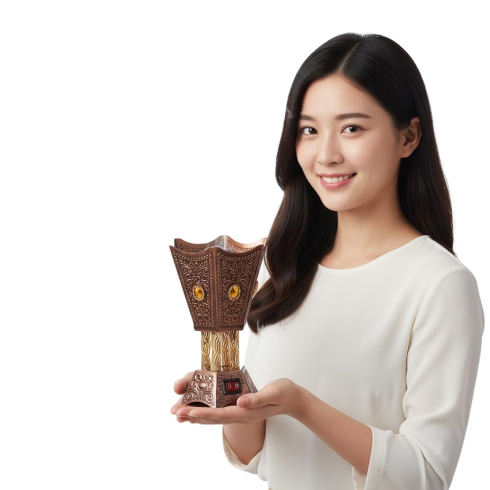 Electric Bakhoor Burner with 15-Year Warranty – Arabic Style Incense Censer, Smokeless Oud & Bukhoor Aroma Diffuser for Home, Office & Prayer Room, Easy-Clean Metal Design