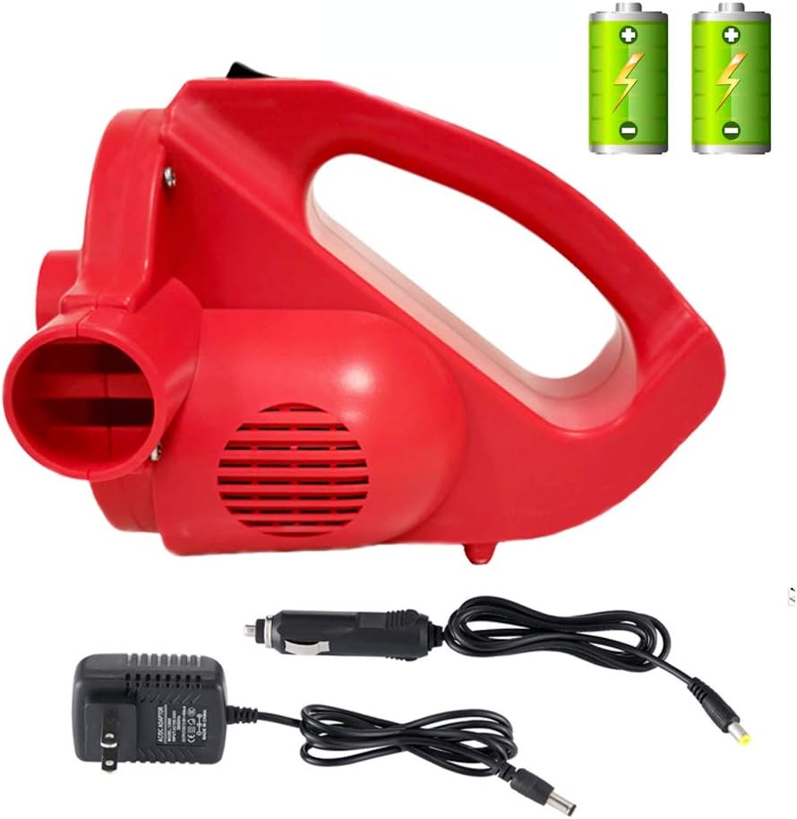 Rechargeable Air Pump with Electric Battery Powered&Operated - High Power, Cordless, AC,DC for Inflate/Deflate AC 110V/DC 12V with 3 Universal Nozzles for Pools Floats Air Mattress