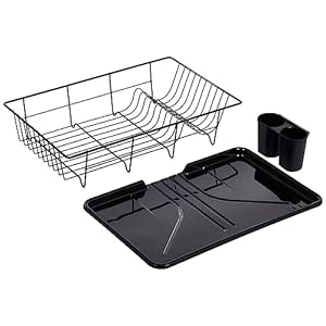 Sweet Home Collection Dish Drainer Drain Board and Utensil Holder Simple Easy to Use, 17″ x 12″ x 5″, Black