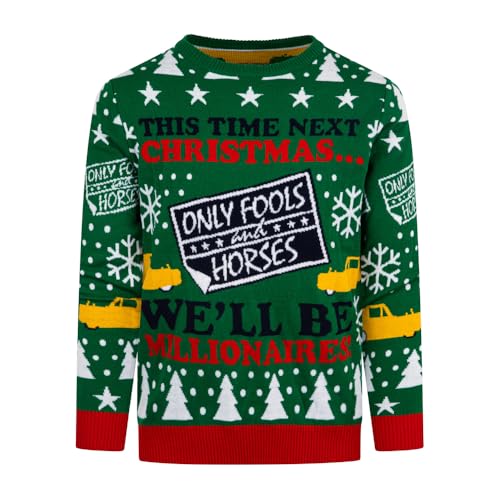 Only Fools and Horses Mens Christmas Jumper Funny Novelty Xmas Sweater Festive Knitted Pullover 100% Acrylic Sizes S-XXL (UK Alpha S Regular Regular) Green