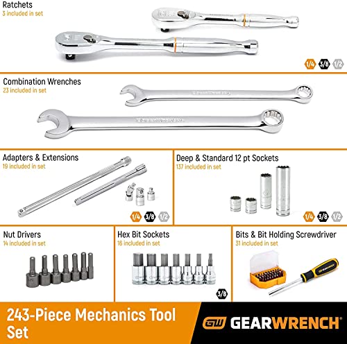 Gearwrench 243 Pc. 12 Pt. Mechanics Tool Set In 3 Drawer Storage Box - 80972 #TOP1
