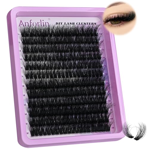 Fluffy Lash Clusters 14-16mm Cluster Lashes Eyelash Extension 100D Thick Volume Eyelash Clusters 240 pcs D Curl Individual Lashes Wispy Lash Extension Supplement Pack DIY at Home by Anforlin
