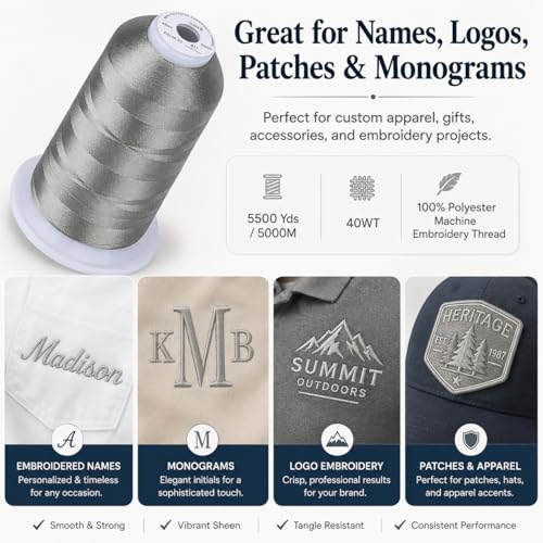 Image of Simthread Embroidery Machine Thread 5000M 40WT Polyester, Grey Satin 817 | 5000M 40WT polyester thread feeds smoothly for home or commercial embroidery projects.