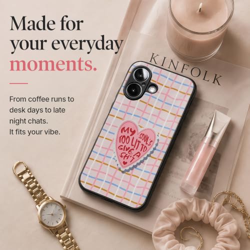 Image of Stylish Designer Glass Case Compatible with Samsung Galaxy S23 FE 5G Back Cover for Women & Girls | Pink Lit Soul Quote Grid, Glossy & Scratch-Resistant Finish