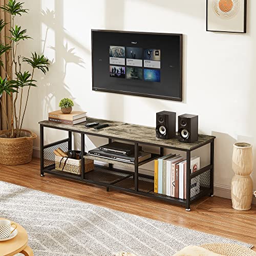 Vecelo Industrial Tv Stand For Televisions Up To 60 Inch, 55" Entertainment Center With Open Storage Shelves For Living Room/Bedroom, 3 Tiers Media Console Table With Metal Frame, Grey, 55 Inches #TOP2