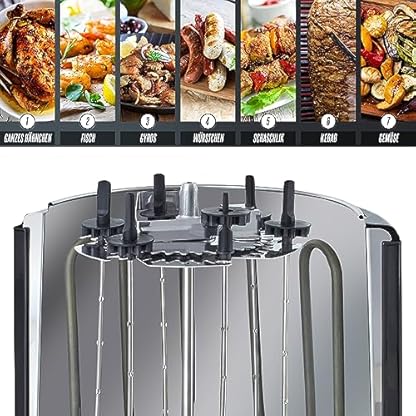 Heinrich´s Dönergrill für Zuhause, Schaschlikgrill Rotissiere Hähnchengrill Gyros Kebab, Drehspieß, Elektro Grill, BBQ, Tischgrill, Vertikalgrill aus Edelstahl inkl. 6 Schaschlikspieße – Bild 4