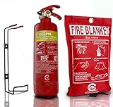 Premium FSS UK 1 Litre AFFF Foam Spray Fire Extinguisher with fire Blanket. CE Marked. Ideal for Boats Homes Kitchen Workplace Offices Warehouses WORKSHOPS GARAGES Hotels Restaurants