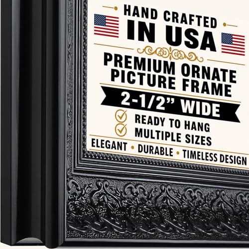 Picture Frames 18x24 Frames 2-1/2" 18x24 Poster Frame,18 x 24 Black Picture Frame for Wall Mounting, Large Frame Ornate 24x 18 Canvas Oil Painting Frames Gothic Vintage Antique Luxury 1556 .Baroque Wood Alternative-Polystyrene for Photo,Diploma,Puzzle,TV
