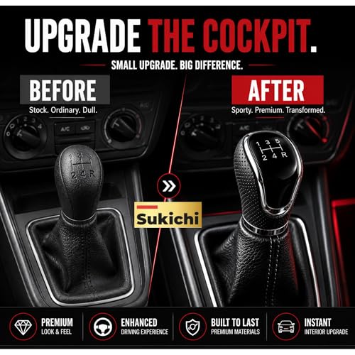 Image of Medirich Lifesciences SUKICHI Premium Gear Shift Knob for Manual Cars | Universal Anti-Slip Gear Lever | Sporty Car Interior Accessory (Five Speed Dotted, Black)